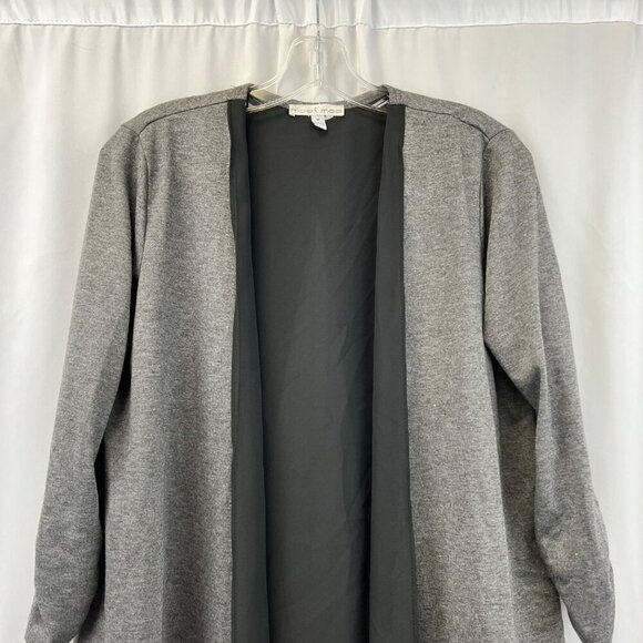 Moa Moa Mixed Media Cardigan Open Front 3/3 Ruched Sleeve Gray/Black Medium - Picture 2 of 8